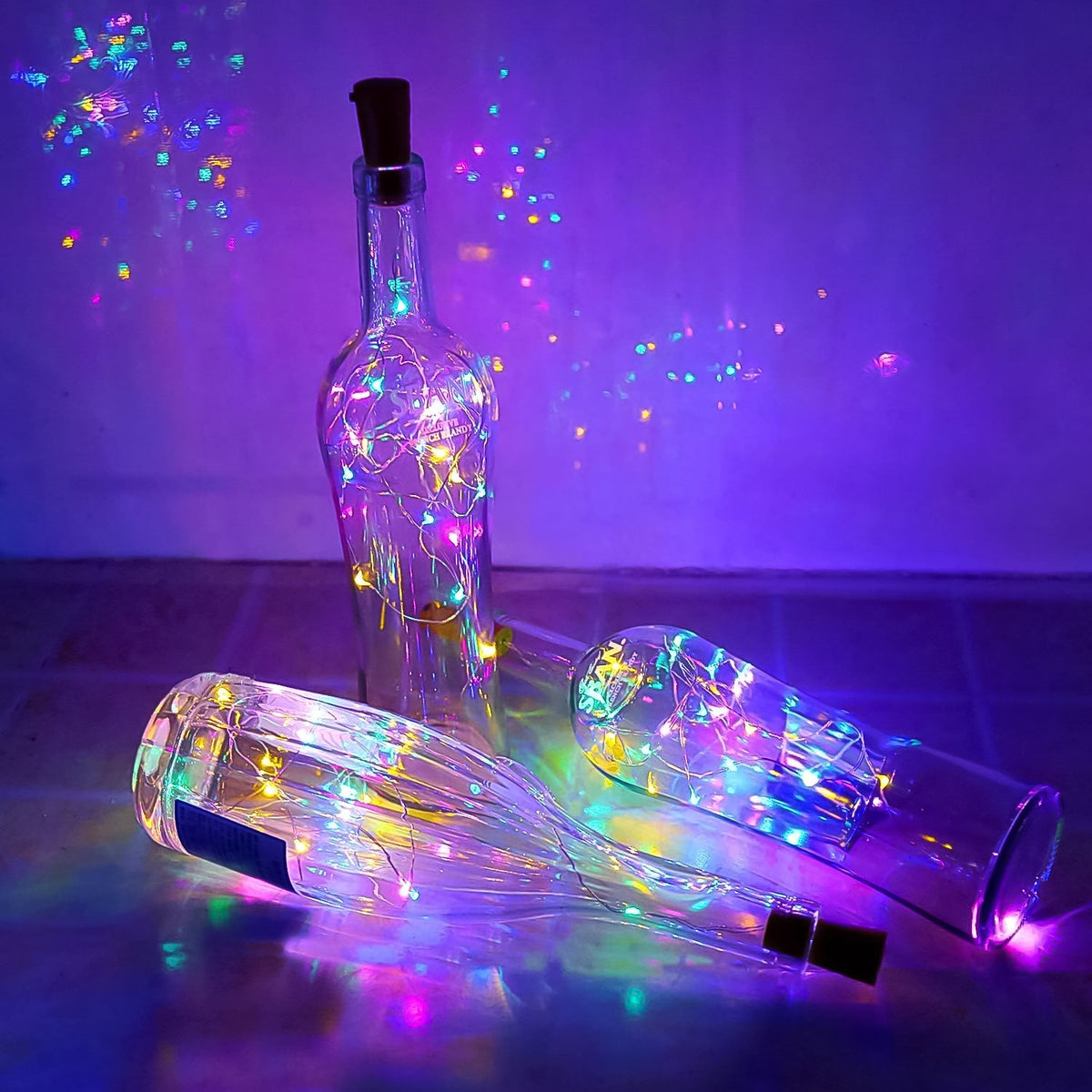 An overhead view of the multi-color LED bottle cork light, highlighting its compact design.